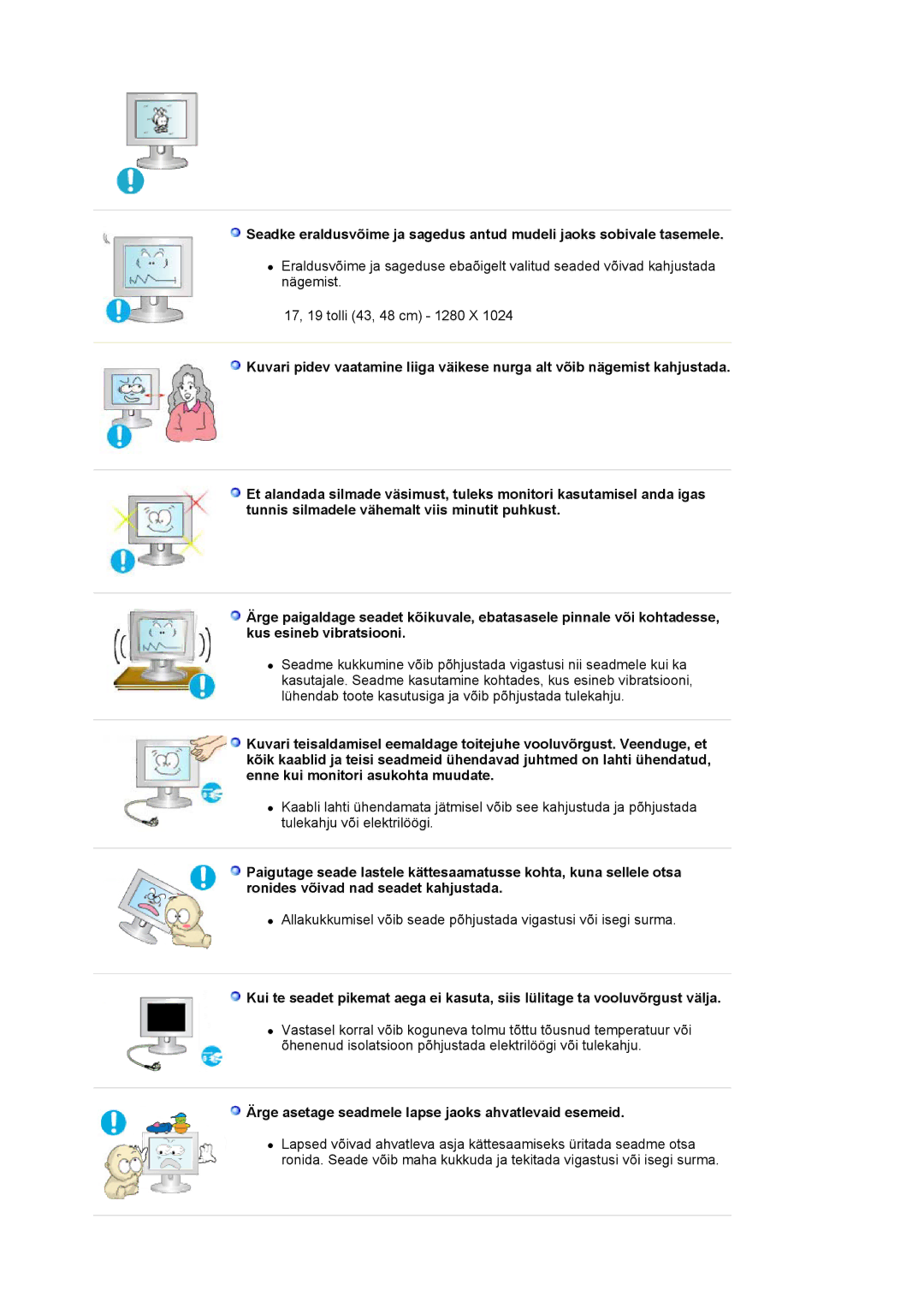 Samsung LS19MJAKSZ/EDC manual Ärge asetage seadmele lapse jaoks ahvatlevaid esemeid 