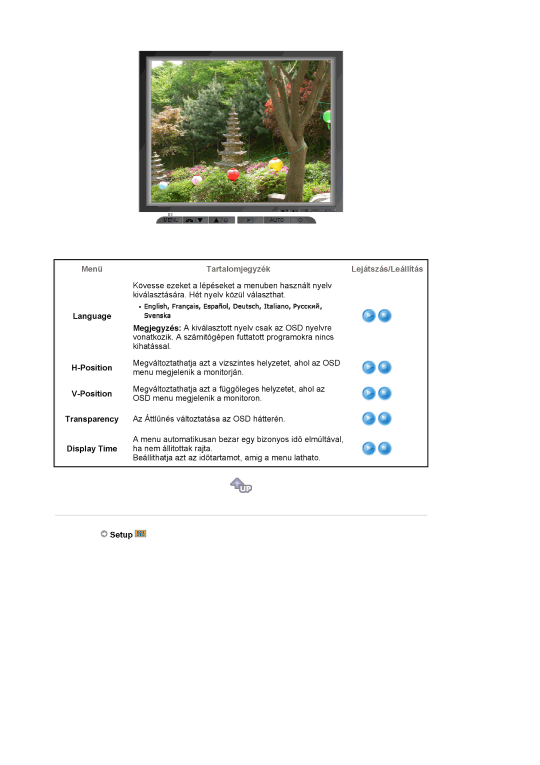 Samsung LS19MJAKSZ/EDC manual Language Position Transparency Display Time, Setup 