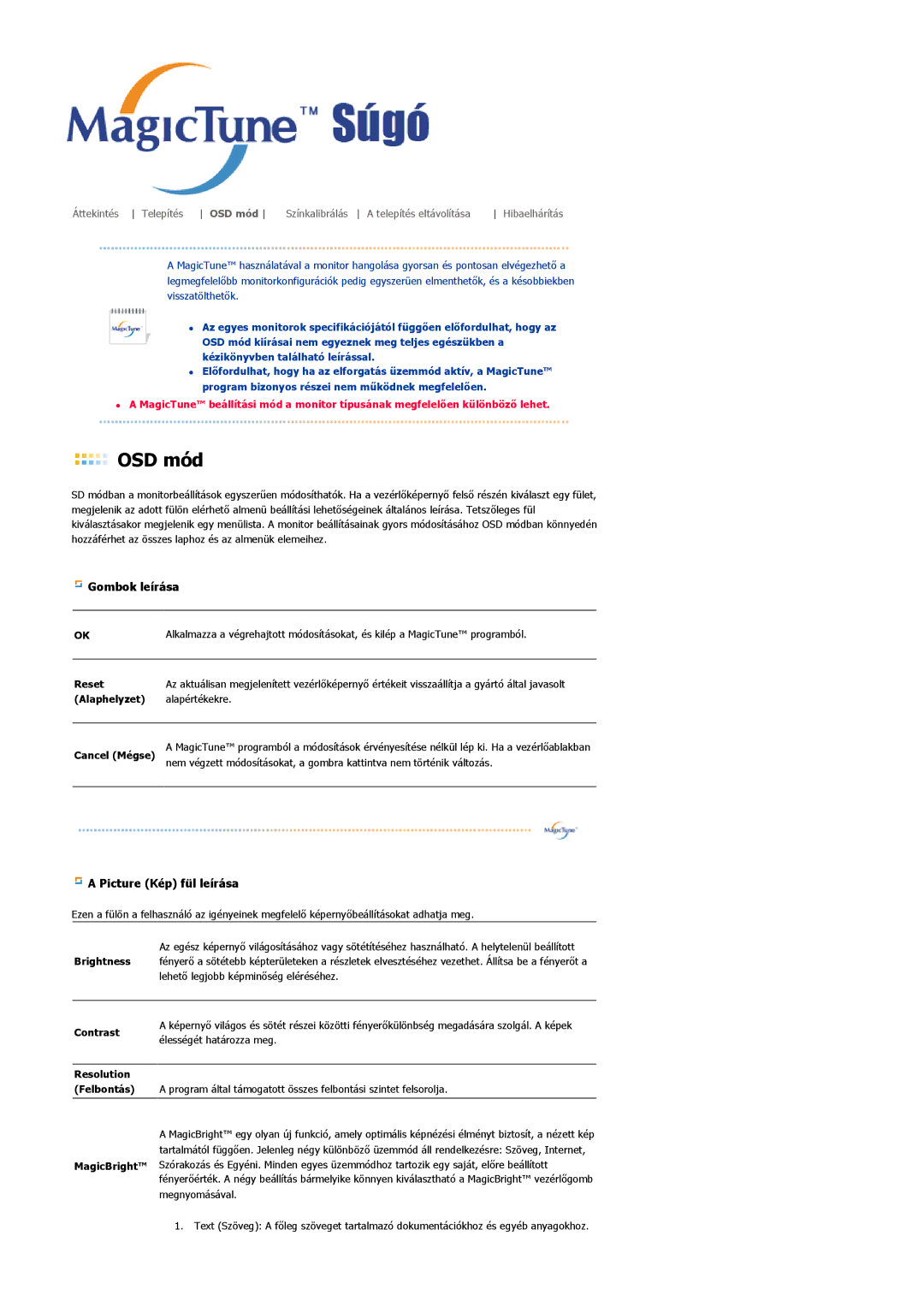 Samsung LS19MJAKSZ/EDC manual OSD mód 