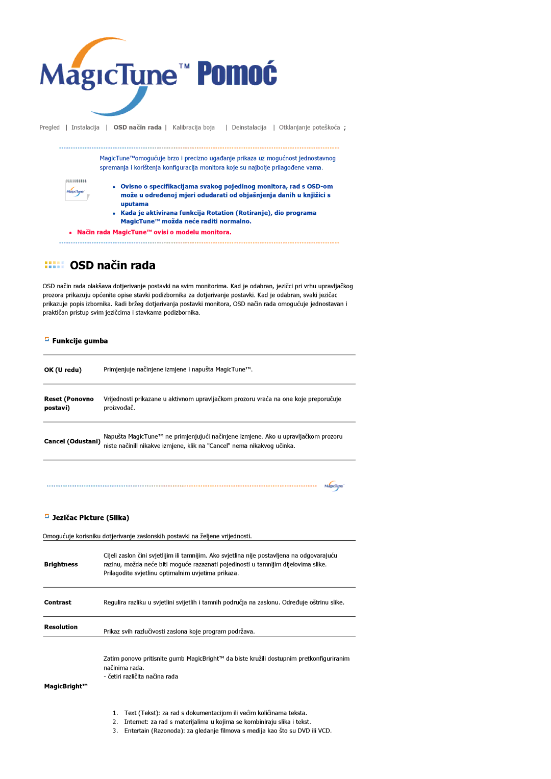 Samsung LS19MJAKSZ/EDC manual OSD način rada 