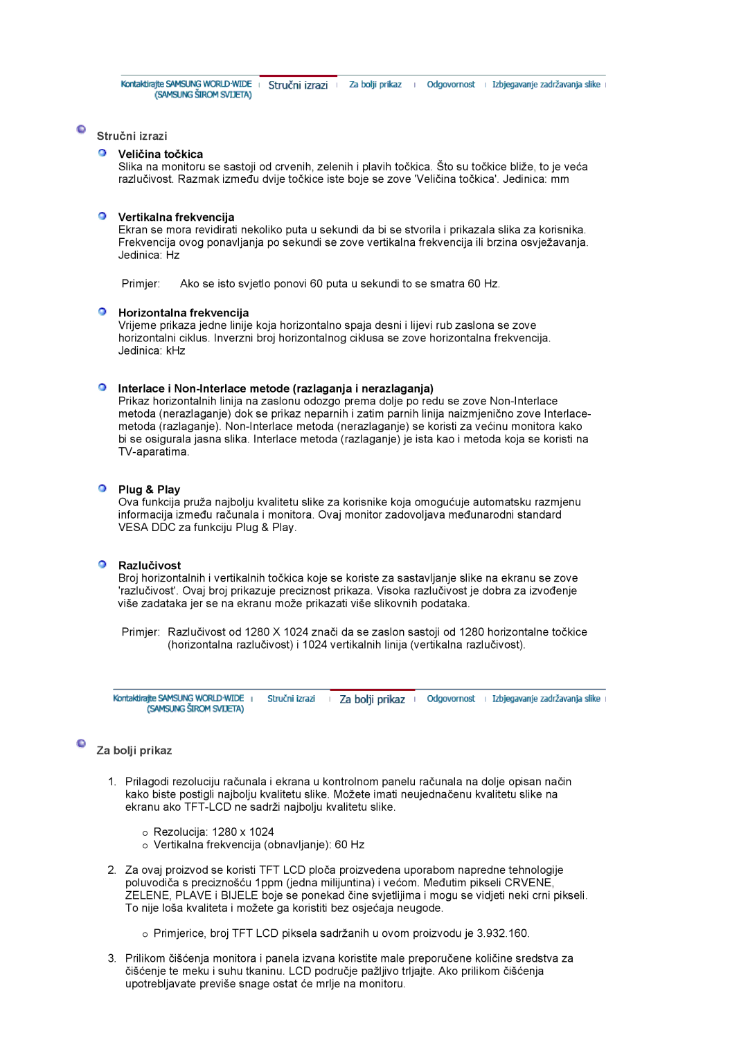 Samsung LS19MJAKSZ/EDC manual Stručni izrazi, Za bolji prikaz 