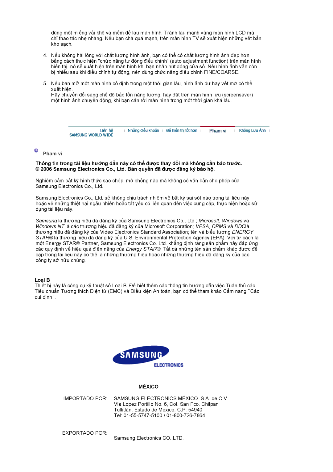 Samsung LS19MJAKSZ/XSV, LS19MJAKSZ/VNT, LS19MJAKBZ/VNT manual Phạm, Loại B 