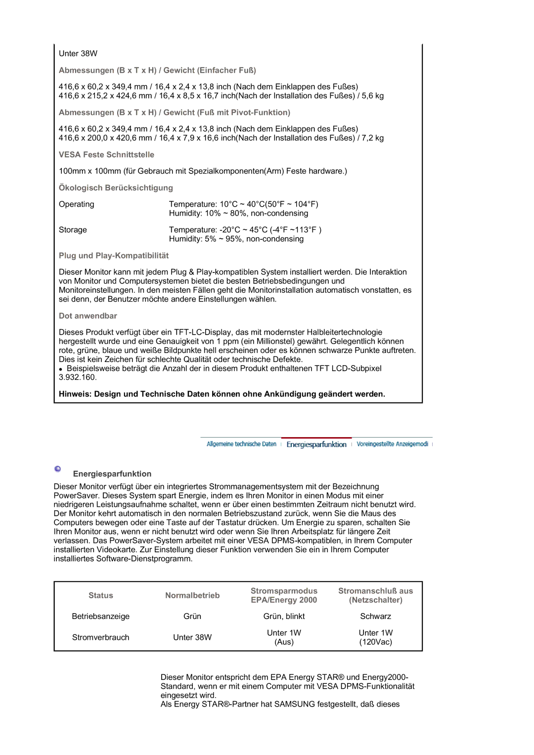 Samsung MJ19ESTSB/EDC, LS19MJQKSQ/EDC, MJ19ESKSB/EDC manual Abmessungen B x T x H / Gewicht Einfacher Fuß 