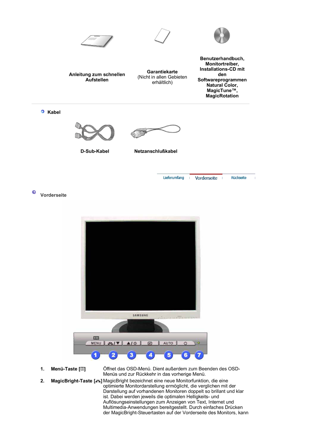 Samsung MJ19ESKSB/EDC, LS19MJQKSQ/EDC, MJ19ESTSB/EDC manual Vorderseite 