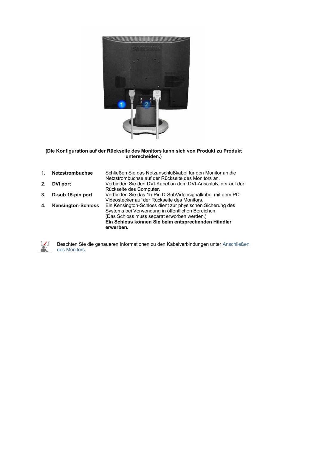 Samsung MJ19ESKSB/EDC, LS19MJQKSQ/EDC, MJ19ESTSB/EDC DVI port, Ein Schloss können Sie beim entsprechenden Händler erwerben 