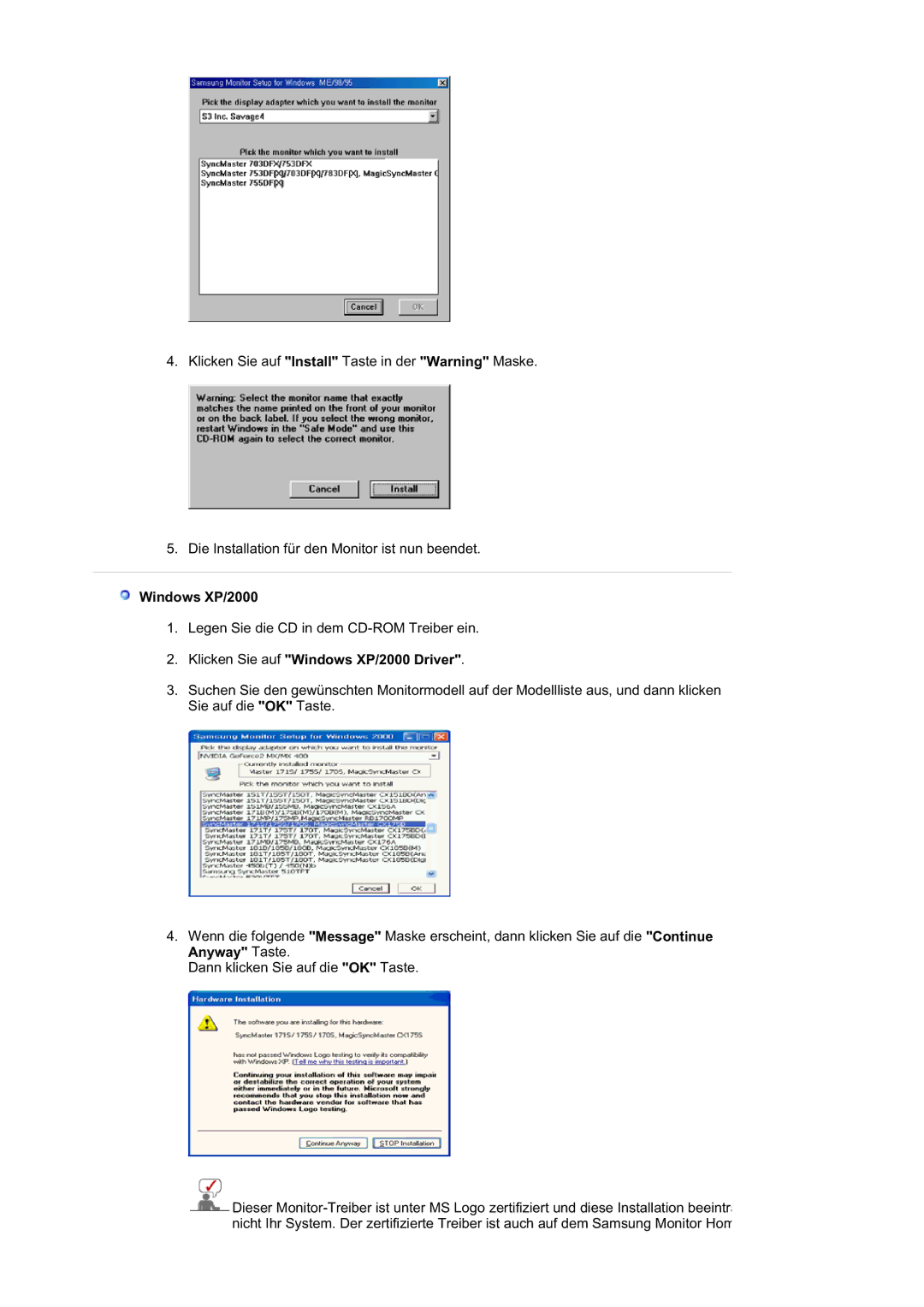 Samsung LS19MJQKSQ/EDC, MJ19ESTSB/EDC, MJ19ESKSB/EDC manual Windows XP/2000 