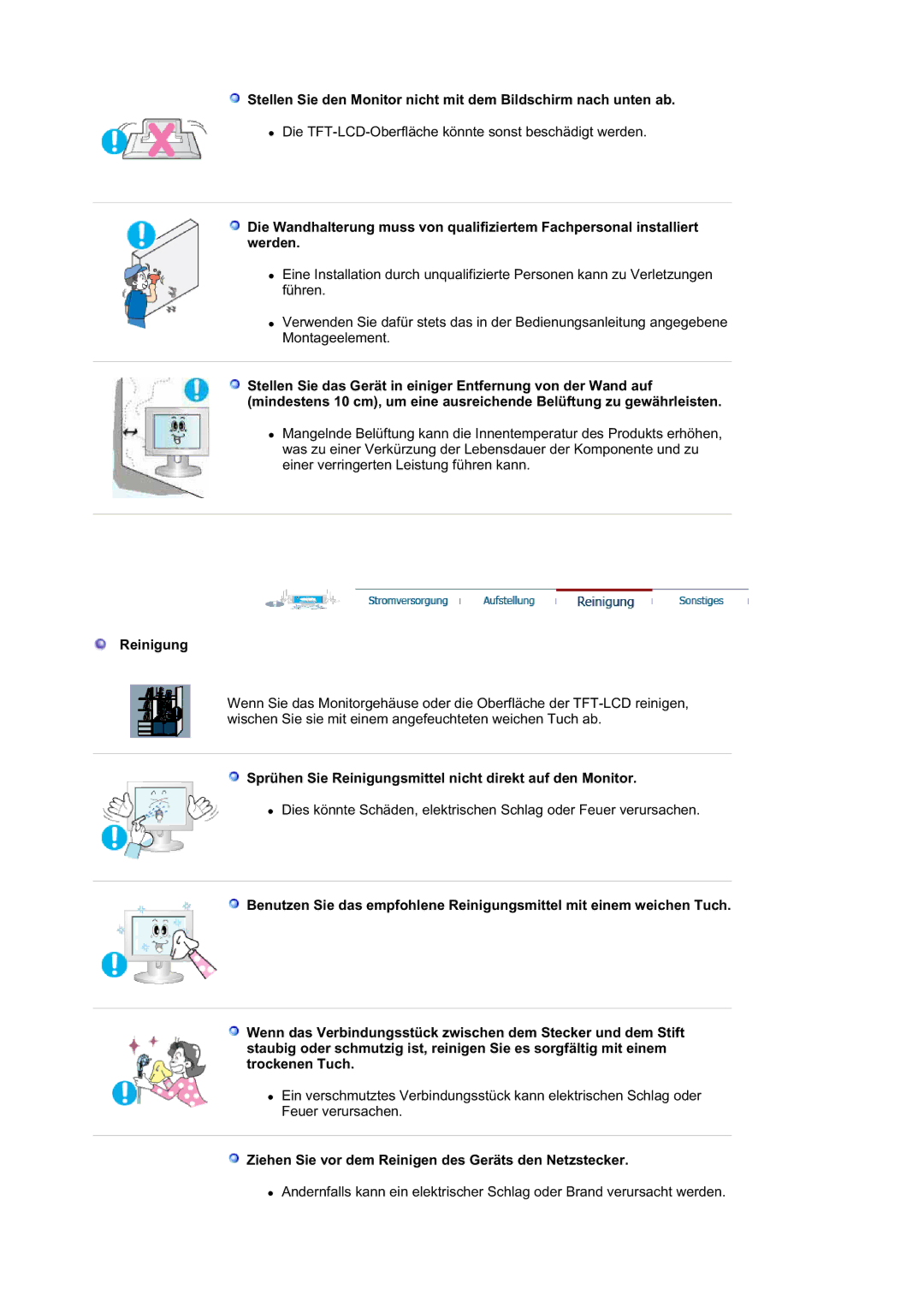 Samsung MJ19ESKSB/EDC, LS19MJQKSQ/EDC, MJ19ESTSB/EDC manual Sprühen Sie Reinigungsmittel nicht direkt auf den Monitor 