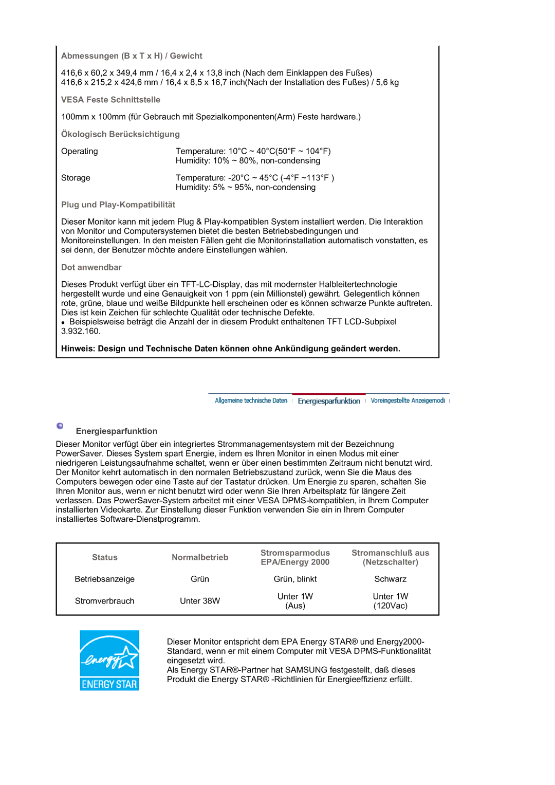 Samsung LS19MJQKSQ/EDC, MJ19ESTSB/EDC, MJ19ESKSB/EDC manual Abmessungen B x T x H / Gewicht 