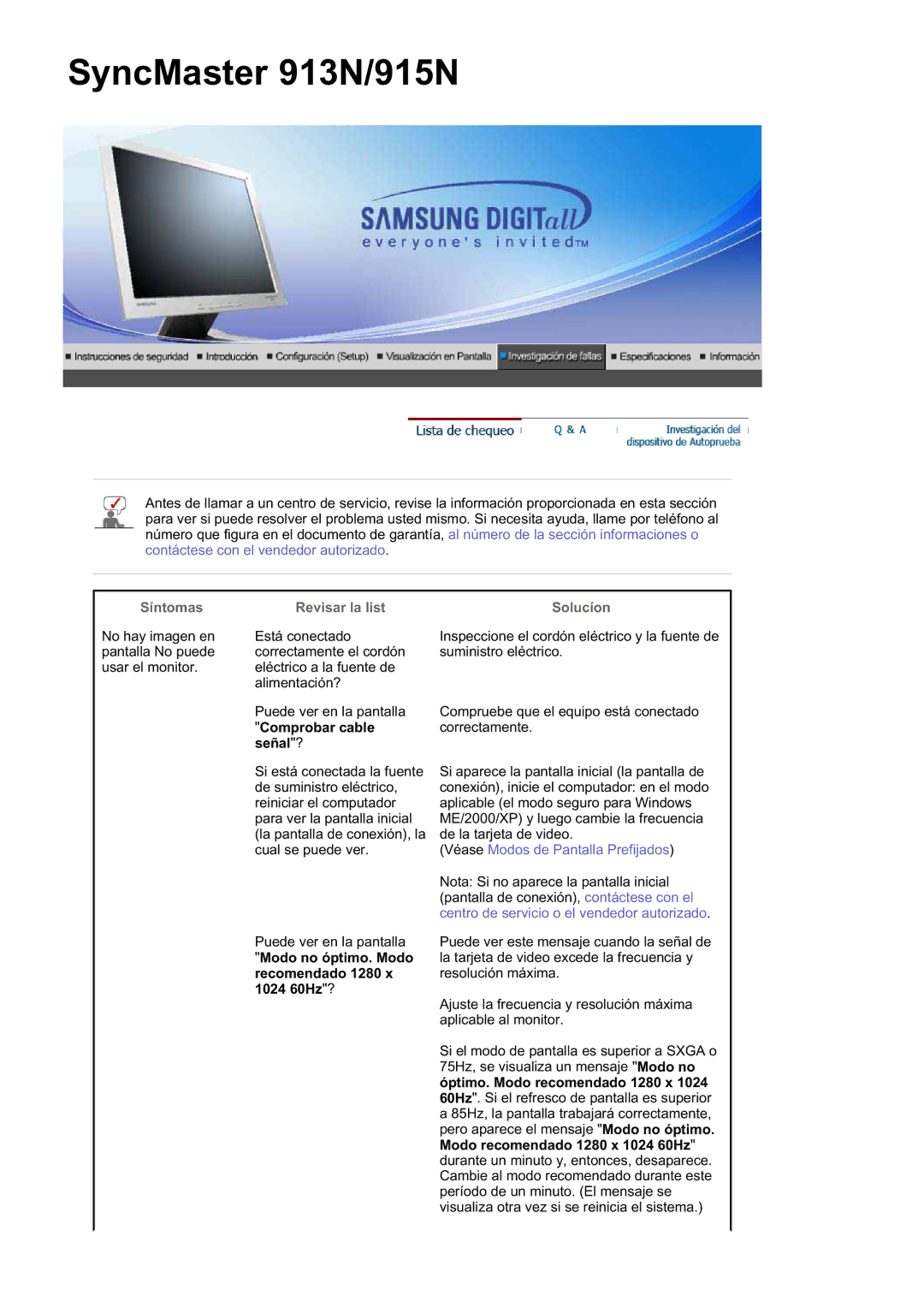 Samsung MJ19ESTSB/EDC, LS19MJQKSQ/EDC, MJ19ESKSB/EDC manual Síntomas, Revisar la list Solucíon 