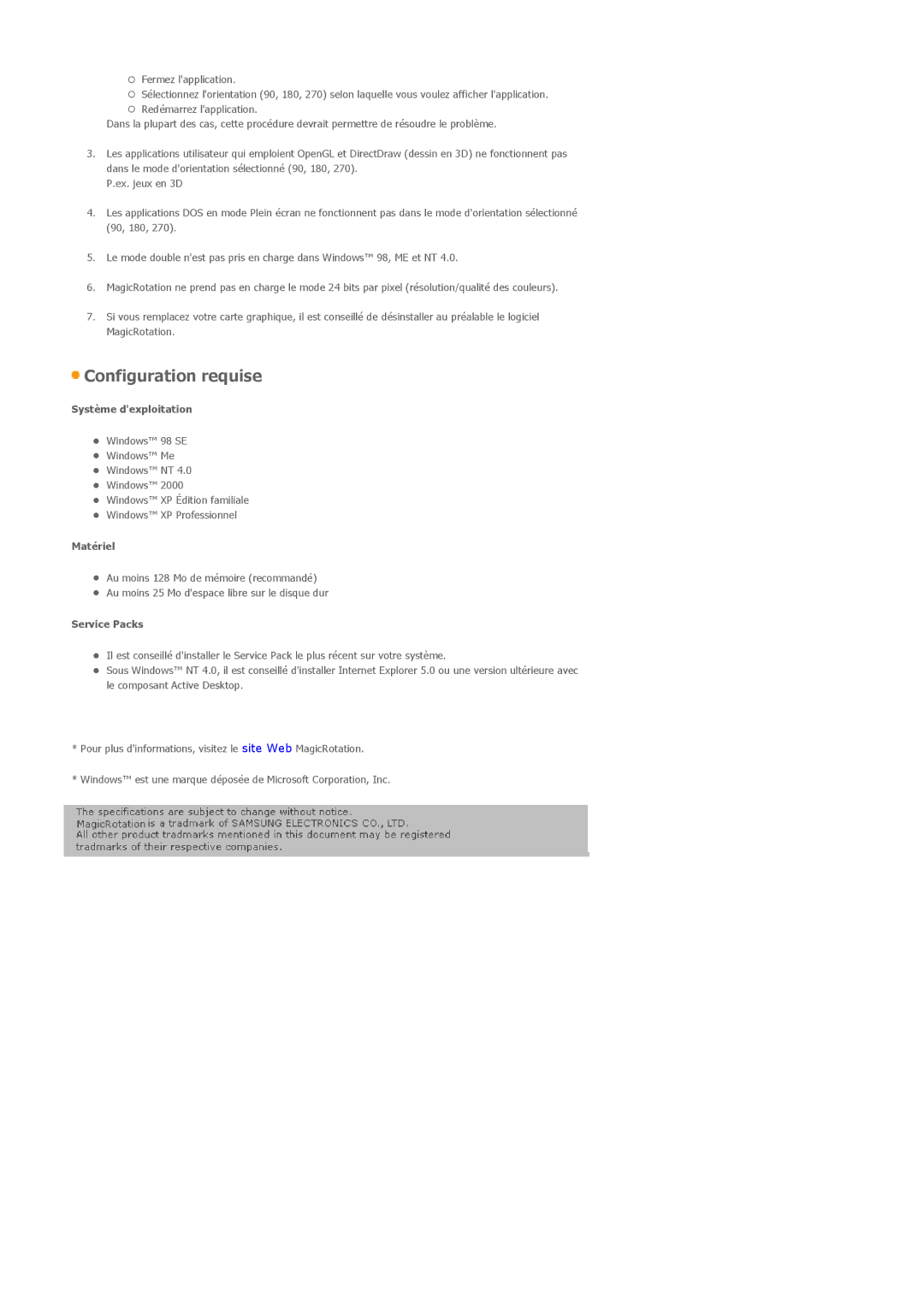 Samsung LS19MJQTSQ/EDC manual Configuration requise 