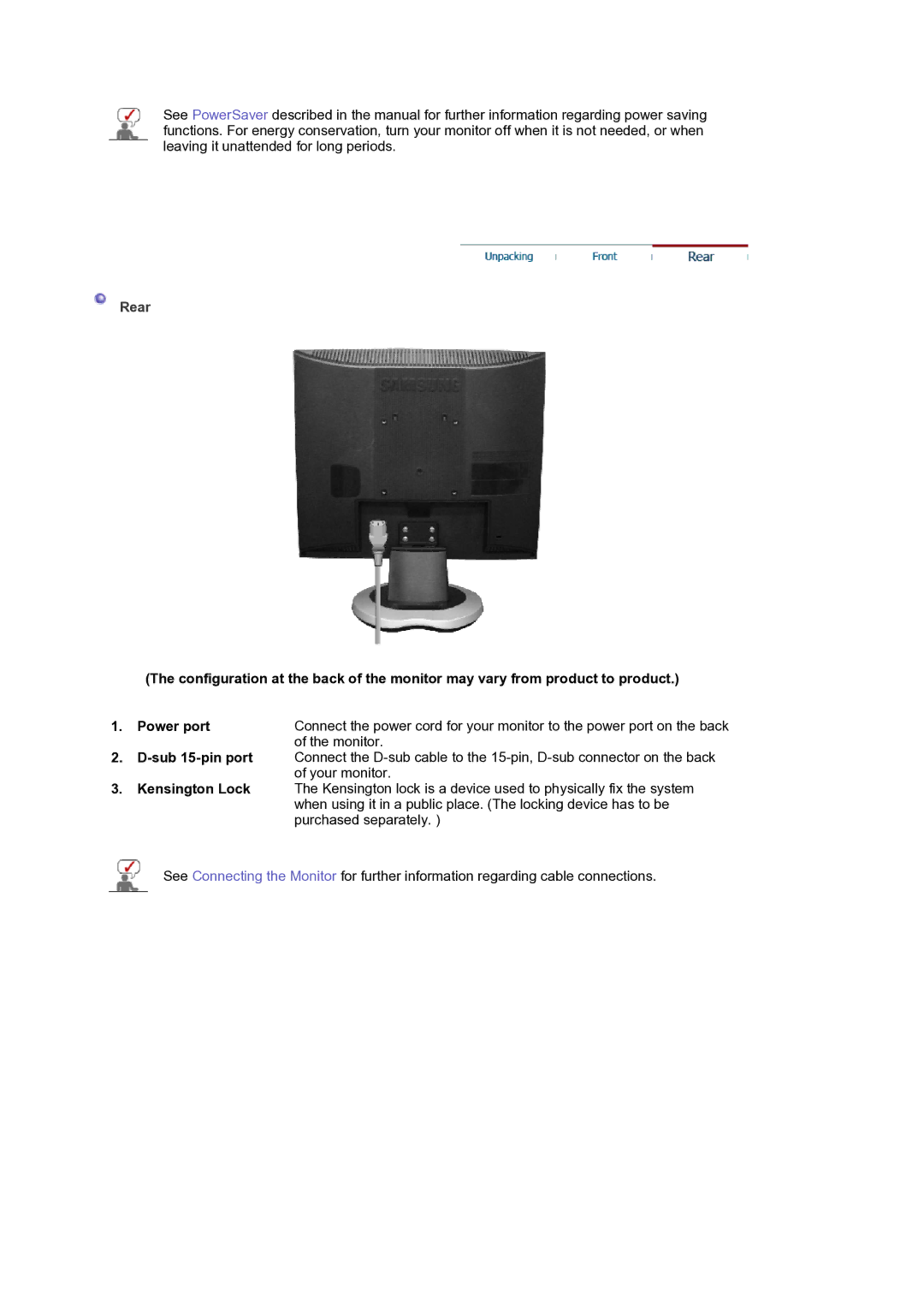 Samsung LS19MJQTSQ/EDC manual Rear 