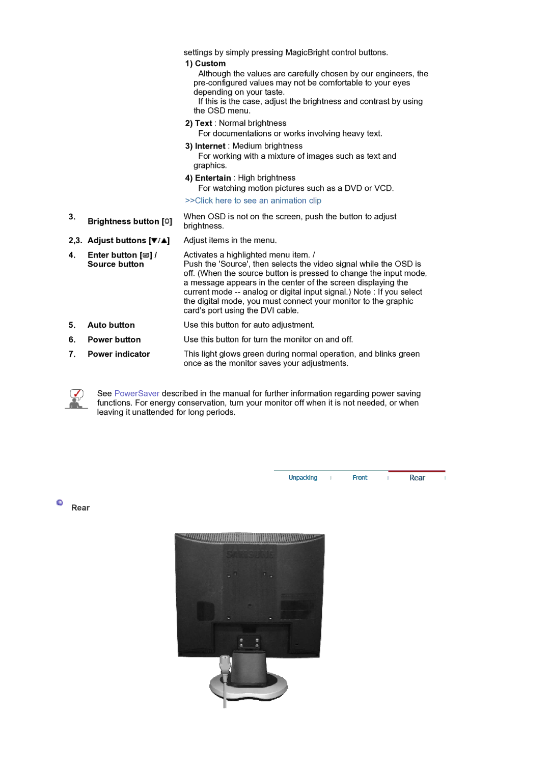 Samsung LS19MJQTSQ/EDC manual Rear 