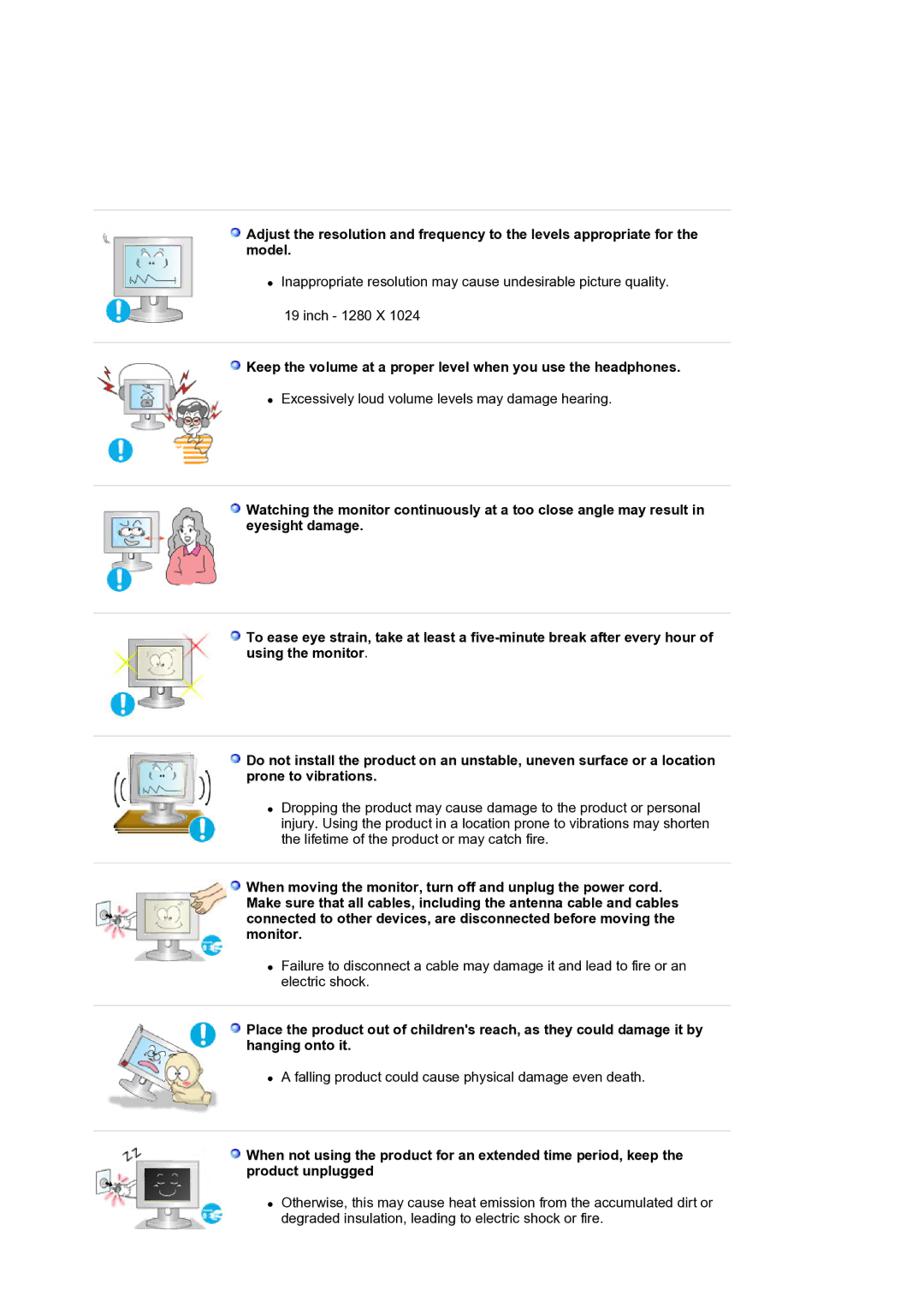 Samsung LS19MJQTSQ/EDC manual Excessively loud volume levels may damage hearing 