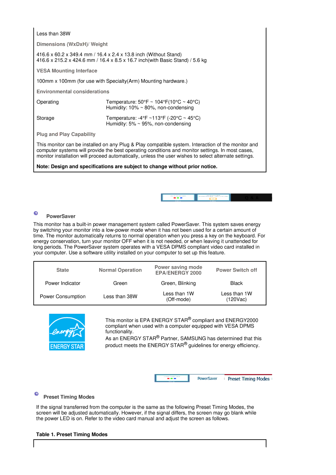 Samsung LS19MJQTSQ/EDC manual Dimensions WxDxH/ Weight 