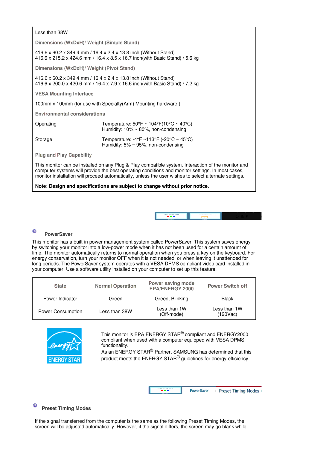 Samsung LS19MJQTSQ/EDC manual Epa/Energy 