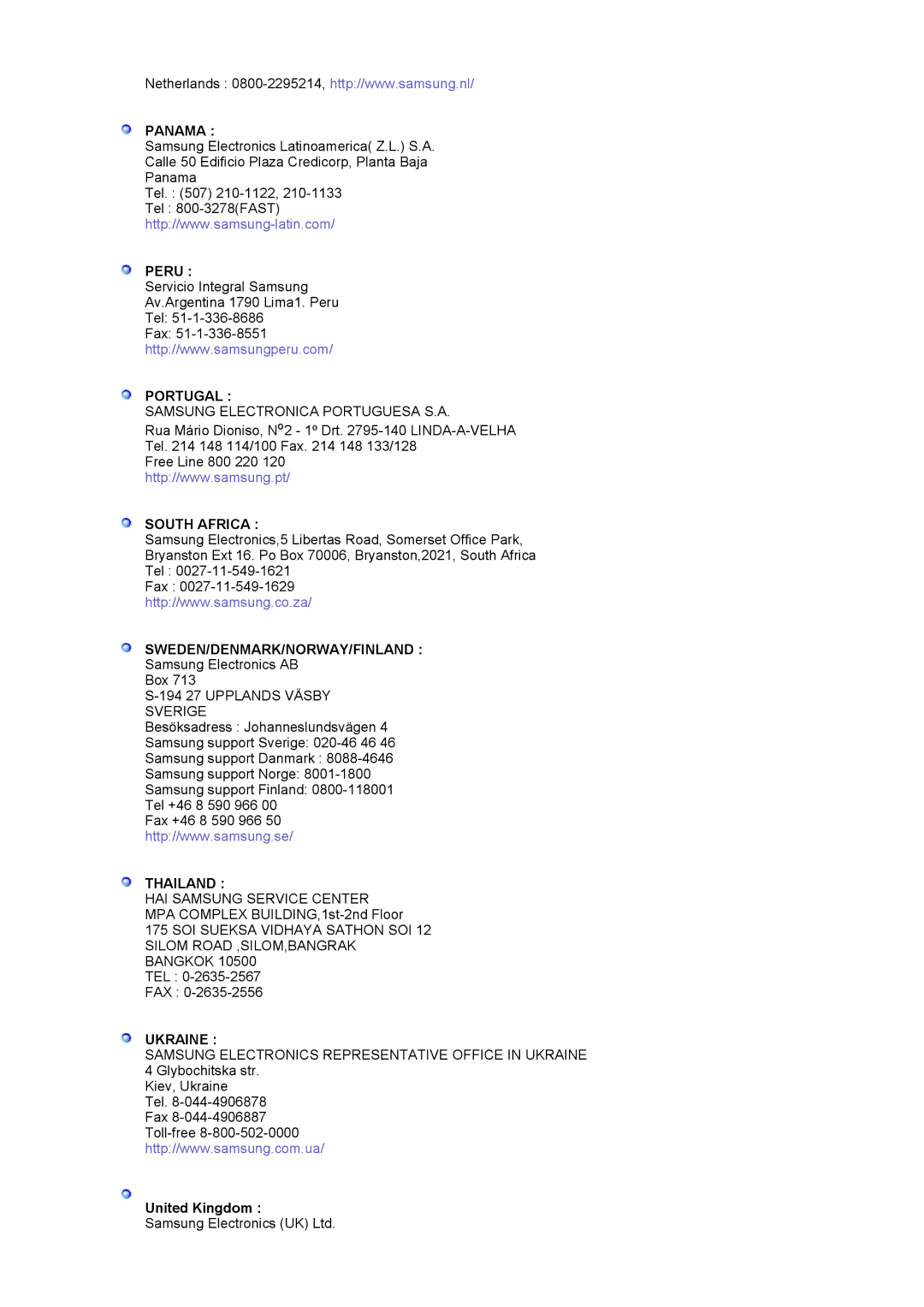 Samsung LS19MJQTSQ/EDC manual Panama, United Kingdom 