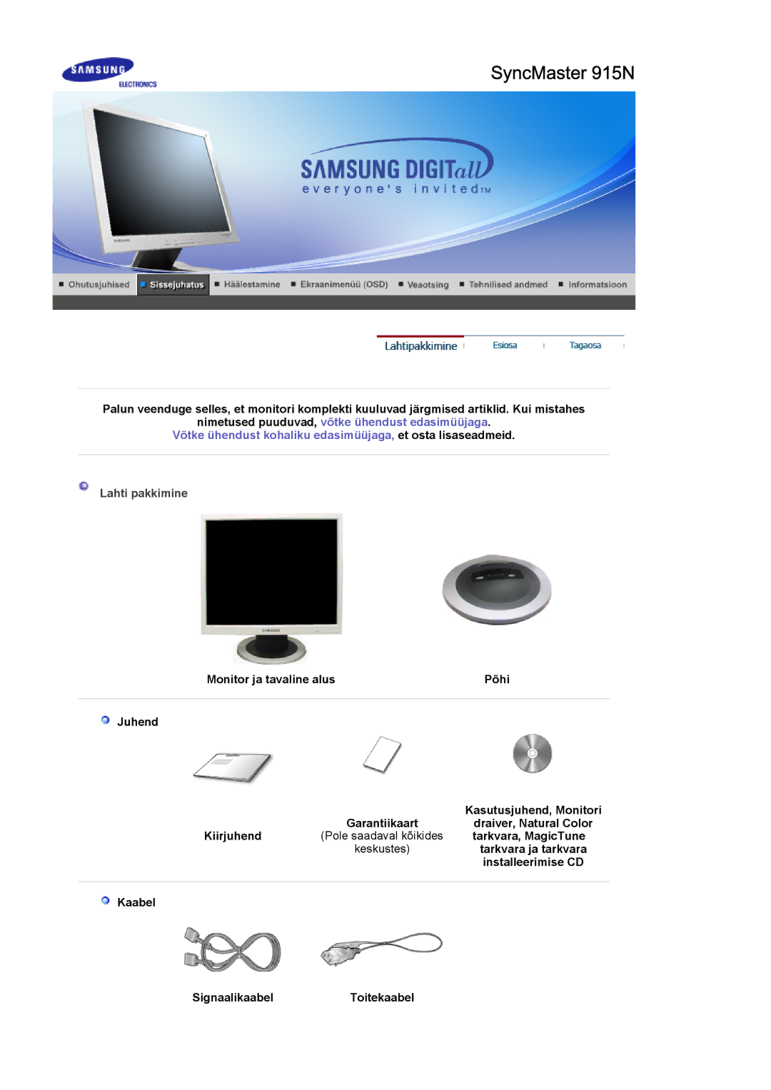 Samsung LS19MJQTSQ/EDC manual SyncMaster 915N, Installeerimise CD 