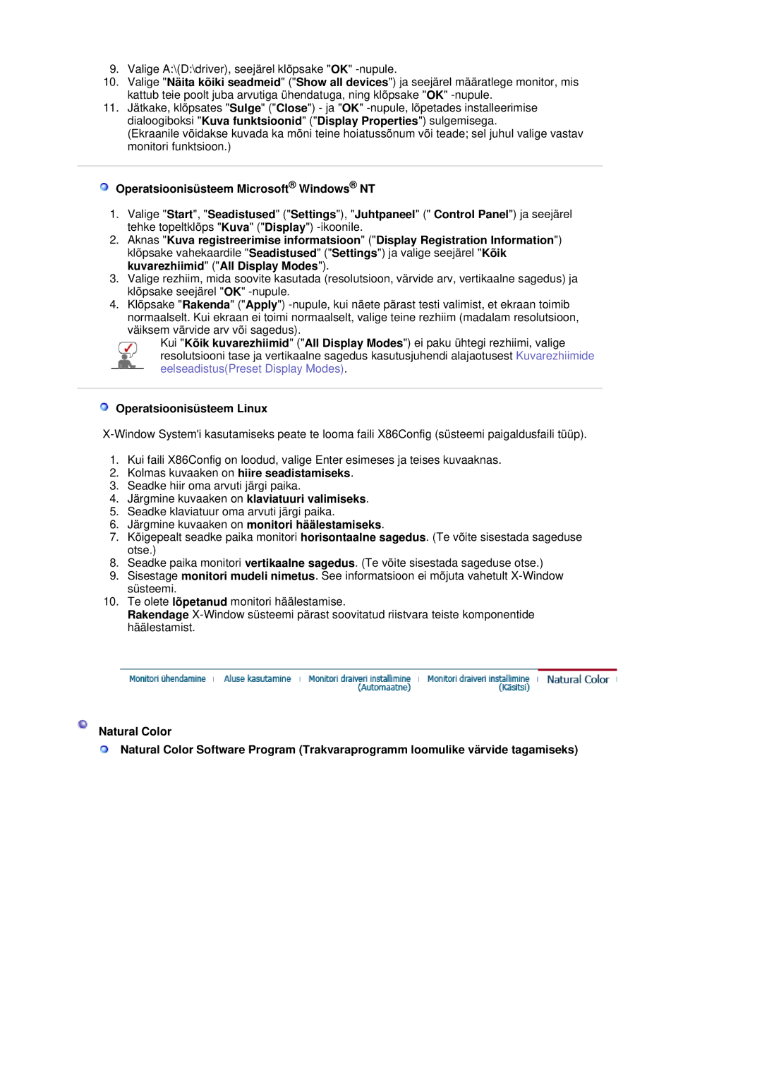 Samsung LS19MJQTSQ/EDC manual Operatsioonisüsteem Linux, Järgmine kuvaaken on monitori häälestamiseks 