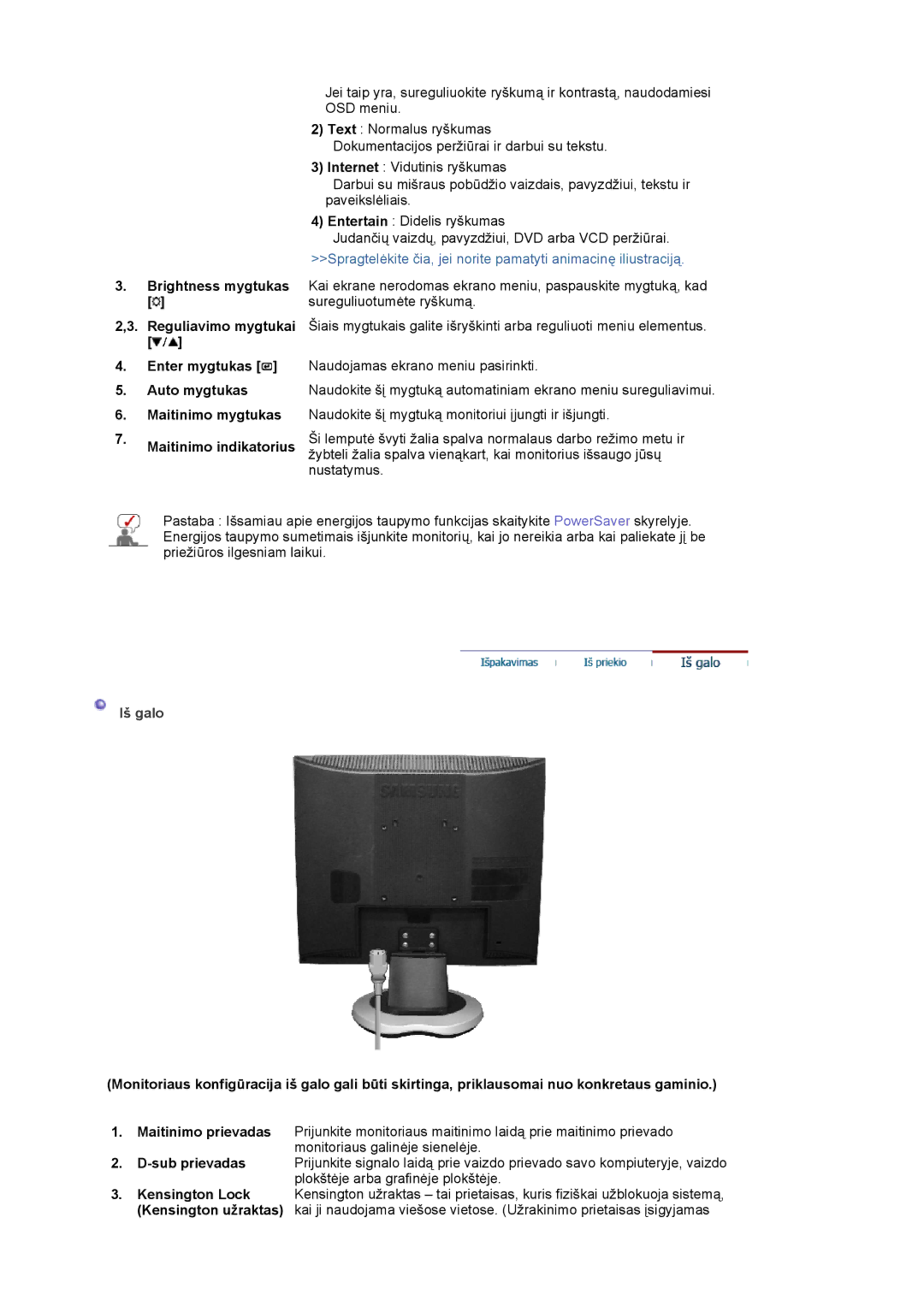 Samsung LS19MJQTSQ/EDC manual Iš galo 