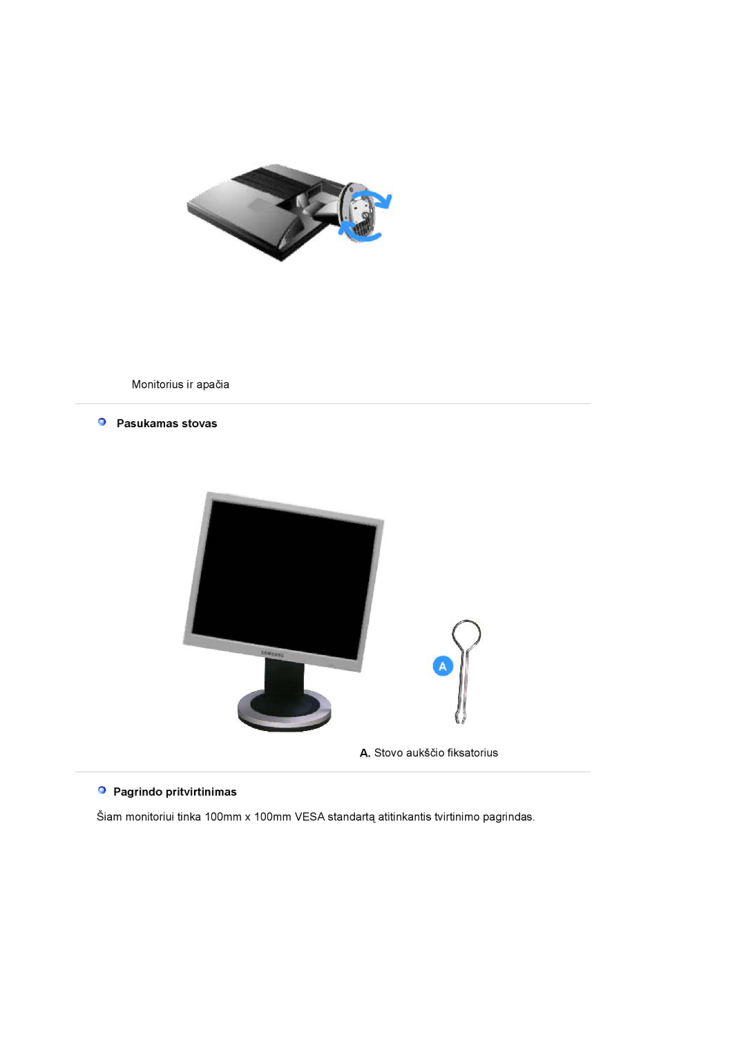 Samsung LS19MJQTSQ/EDC manual Pasukamas stovas, Pagrindo pritvirtinimas 