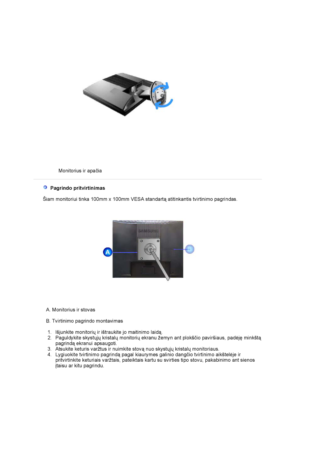 Samsung LS19MJQTSQ/EDC manual Pagrindo pritvirtinimas 