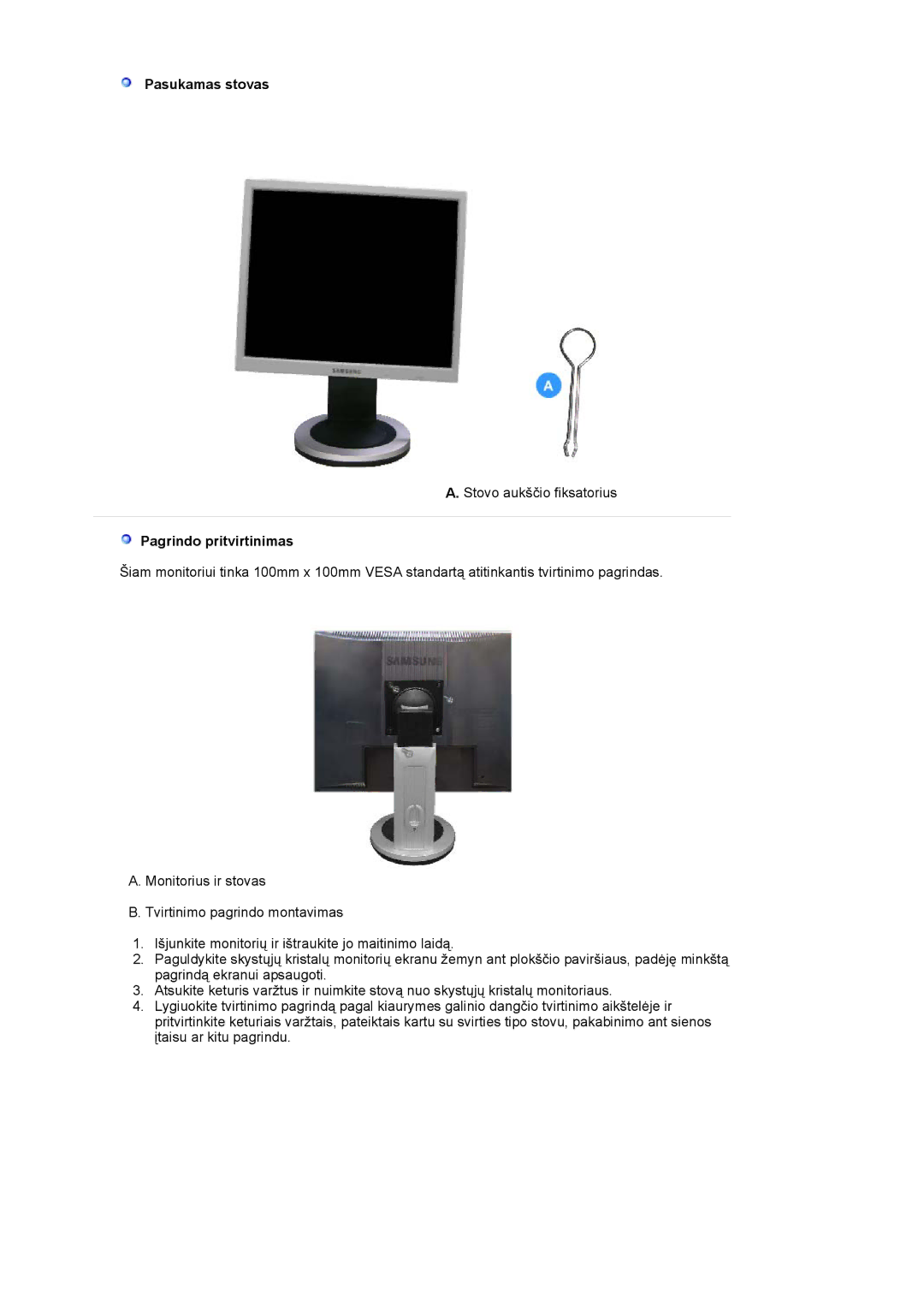 Samsung LS19MJQTSQ/EDC manual Pasukamas stovas 