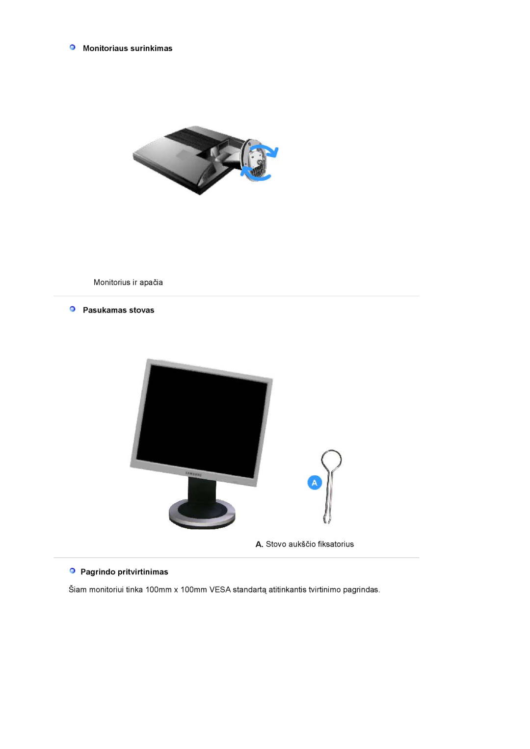 Samsung LS19MJQTSQ/EDC manual Monitoriaus surinkimas 