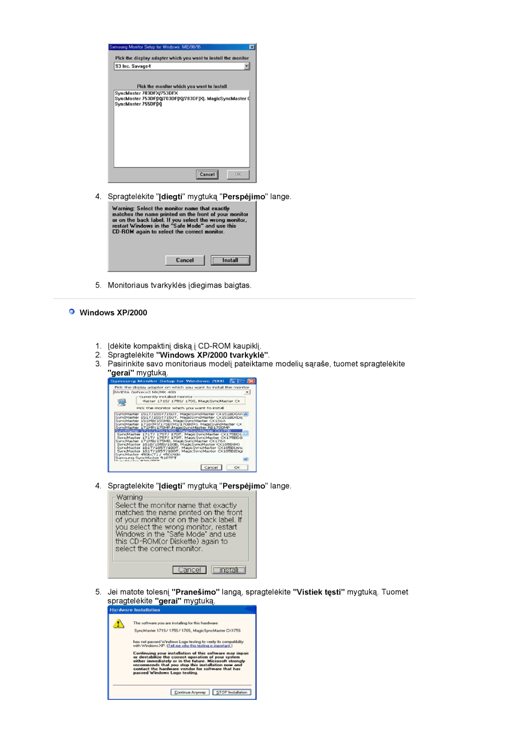 Samsung LS19MJQTSQ/EDC manual Spragtelėkite Windows XP/2000 tvarkyklė 