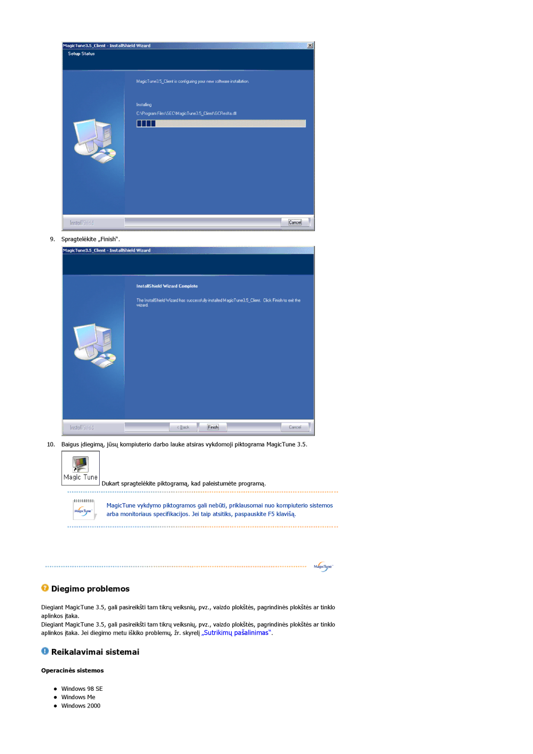 Samsung LS19MJQTSQ/EDC manual Diegimo problemos 