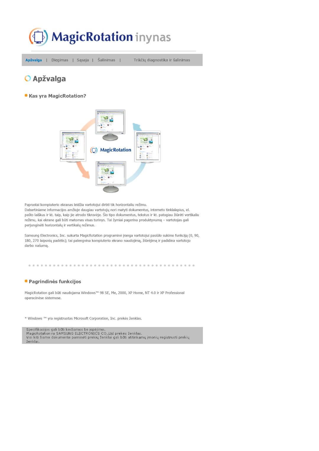 Samsung LS19MJQTSQ/EDC manual Apžvalga 