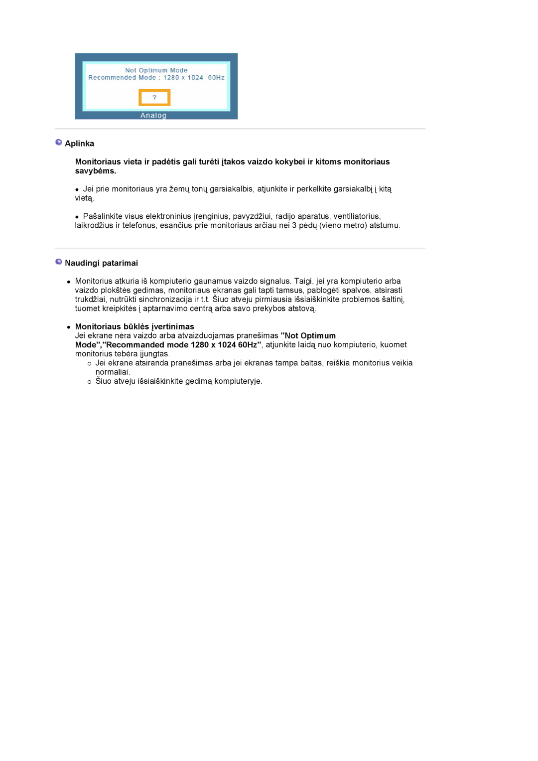 Samsung LS19MJQTSQ/EDC manual Naudingi patarimai 