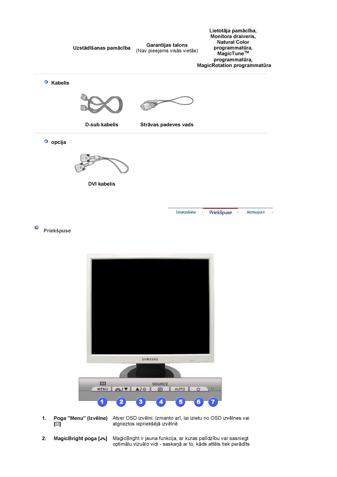 Samsung LS19MJQTSQ/EDC manual Priekšpuse 