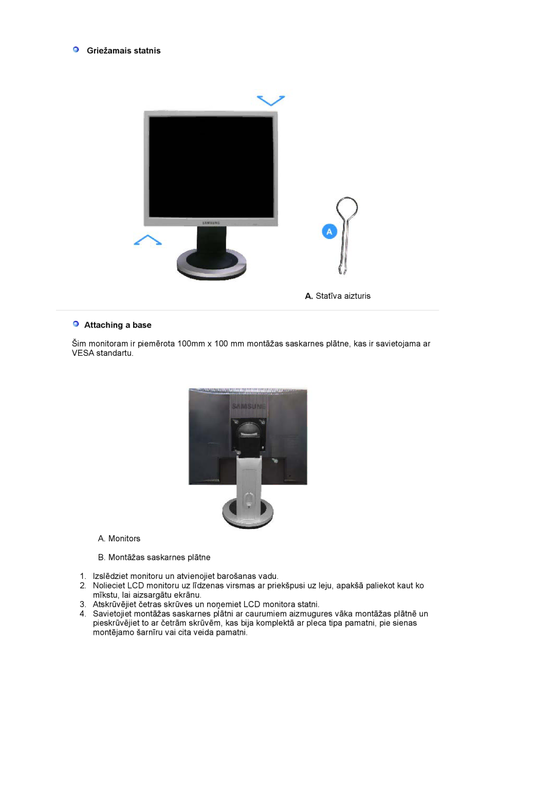 Samsung LS19MJQTSQ/EDC manual Griežamais statnis 