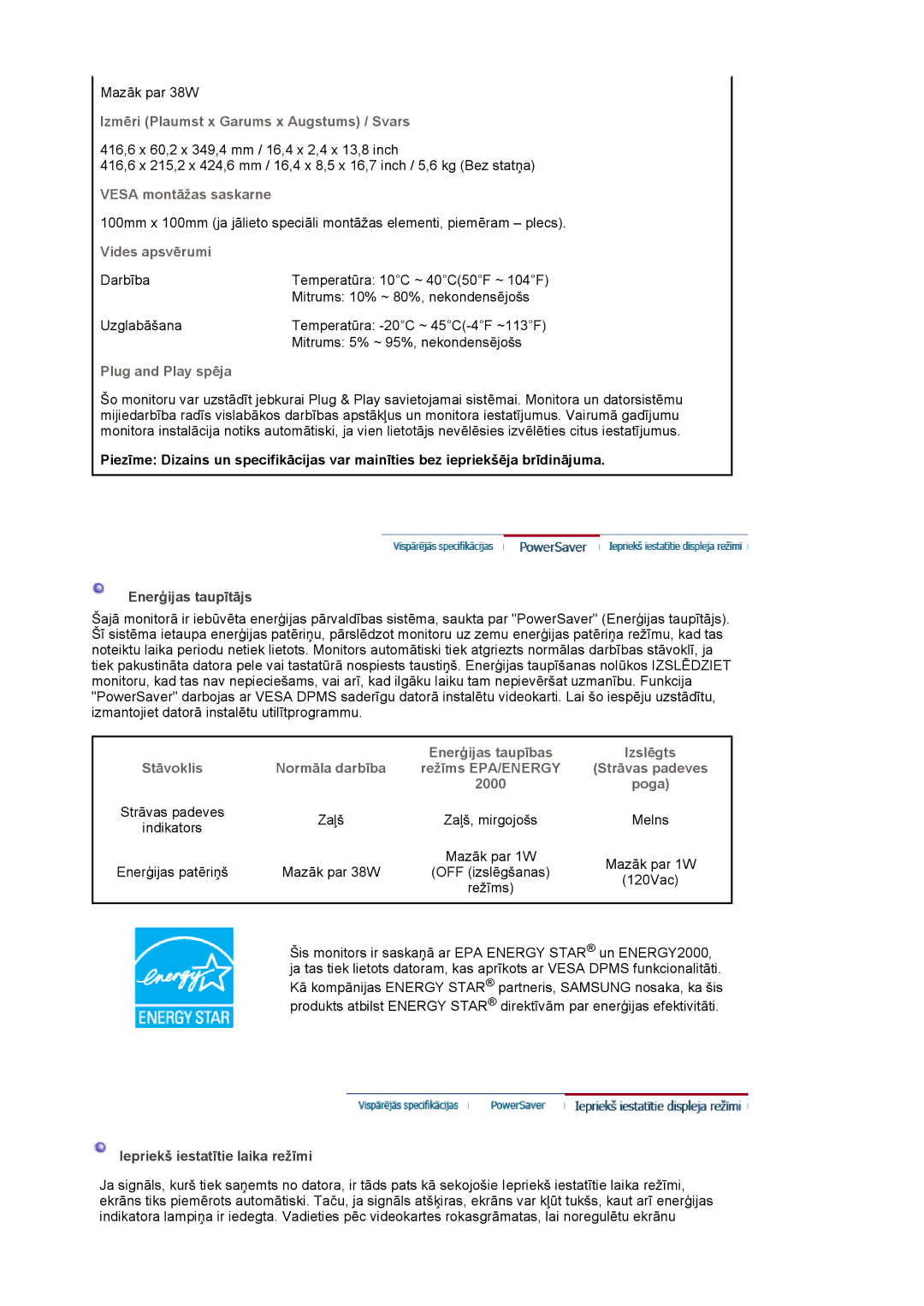 Samsung LS19MJQTSQ/EDC manual Izmēri Plaumst x Garums x Augstums / Svars, Vesa montāžas saskarne 