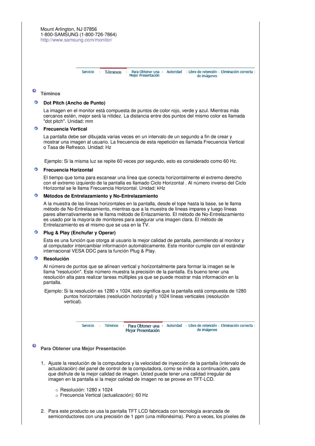 Samsung LS19MJSTSE/EDC manual Téminos, Para Obtener una Mejor Presentación 