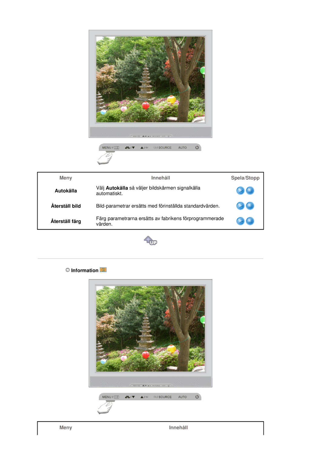 Samsung LS19MJSTSE/EDC manual Autokälla Återställ bild Återställ färg, Information 