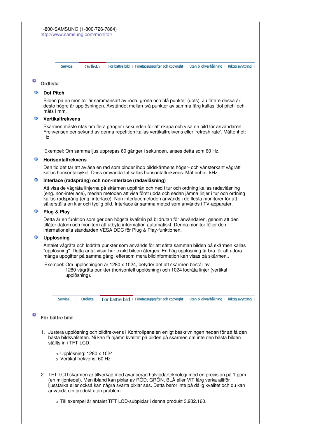 Samsung LS19MJSTSE/EDC manual Ordlista, För bättre bild 