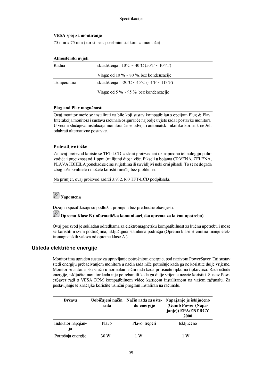 Samsung LS19MYAKBBAUEN, LS19MYAESB/EDC, LS19MYAKBBA/EN, LS19MYAKBB/EDC, LS17MYAEB/EDC manual Ušteda električne energije 