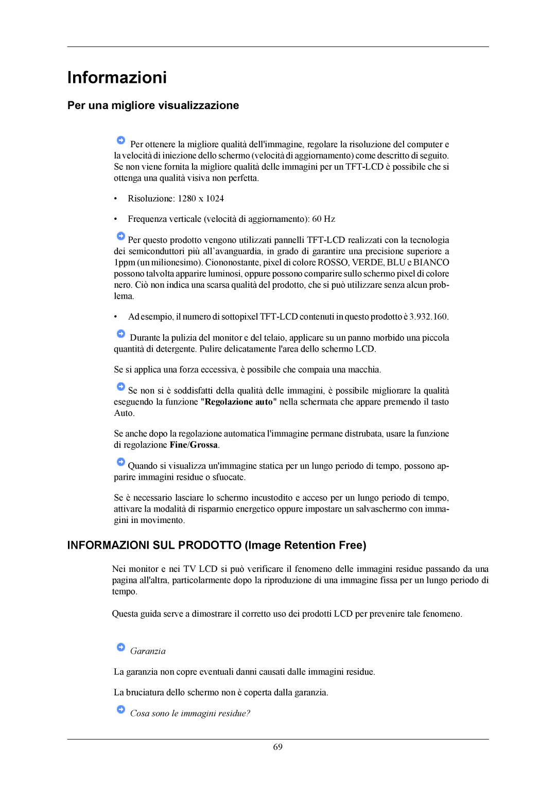 Samsung LS19MYAKB/EDC, LS19MYAESB/EDC Per una migliore visualizzazione, Informazioni SUL Prodotto Image Retention Free 