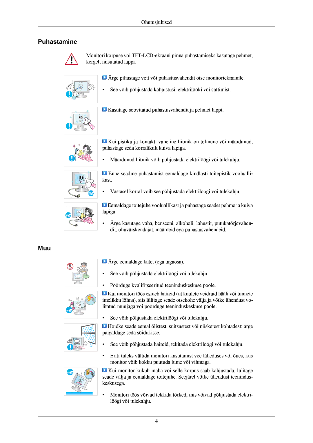 Samsung LS17MYAKS/EDC, LS19MYAESB/EDC, LS19MYAKBBA/EN, LS19MYAKBB/EDC, LS19MYAEBB/EDC, LS19MYAKSB/EDC manual Puhastamine, Muu 