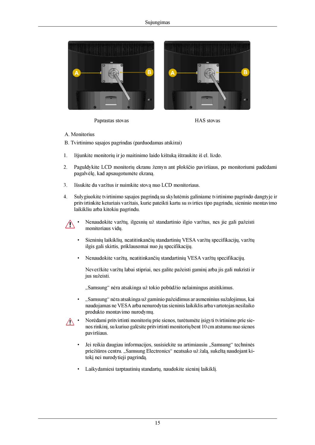 Samsung LS19MYAKSB/EDC, LS19MYAESB/EDC, LS19MYAKBBA/EN, LS19MYAKBB/EDC, LS19MYAEBB/EDC manual Sujungimas Paprastas stovas 