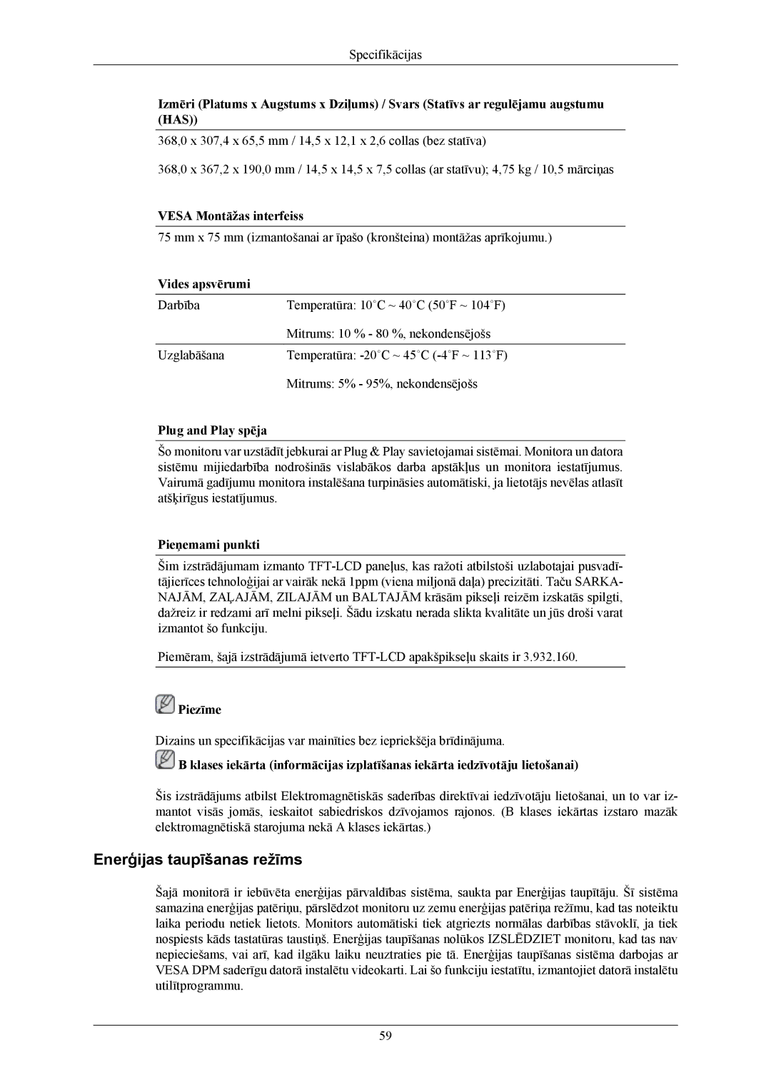 Samsung LS19MYAESB/EDC, LS19MYAKBBA/EN, LS19MYAKBB/EDC, LS19MYAEBB/EDC, LS19MYAKSB/EDC manual Enerģijas taupīšanas režīms 