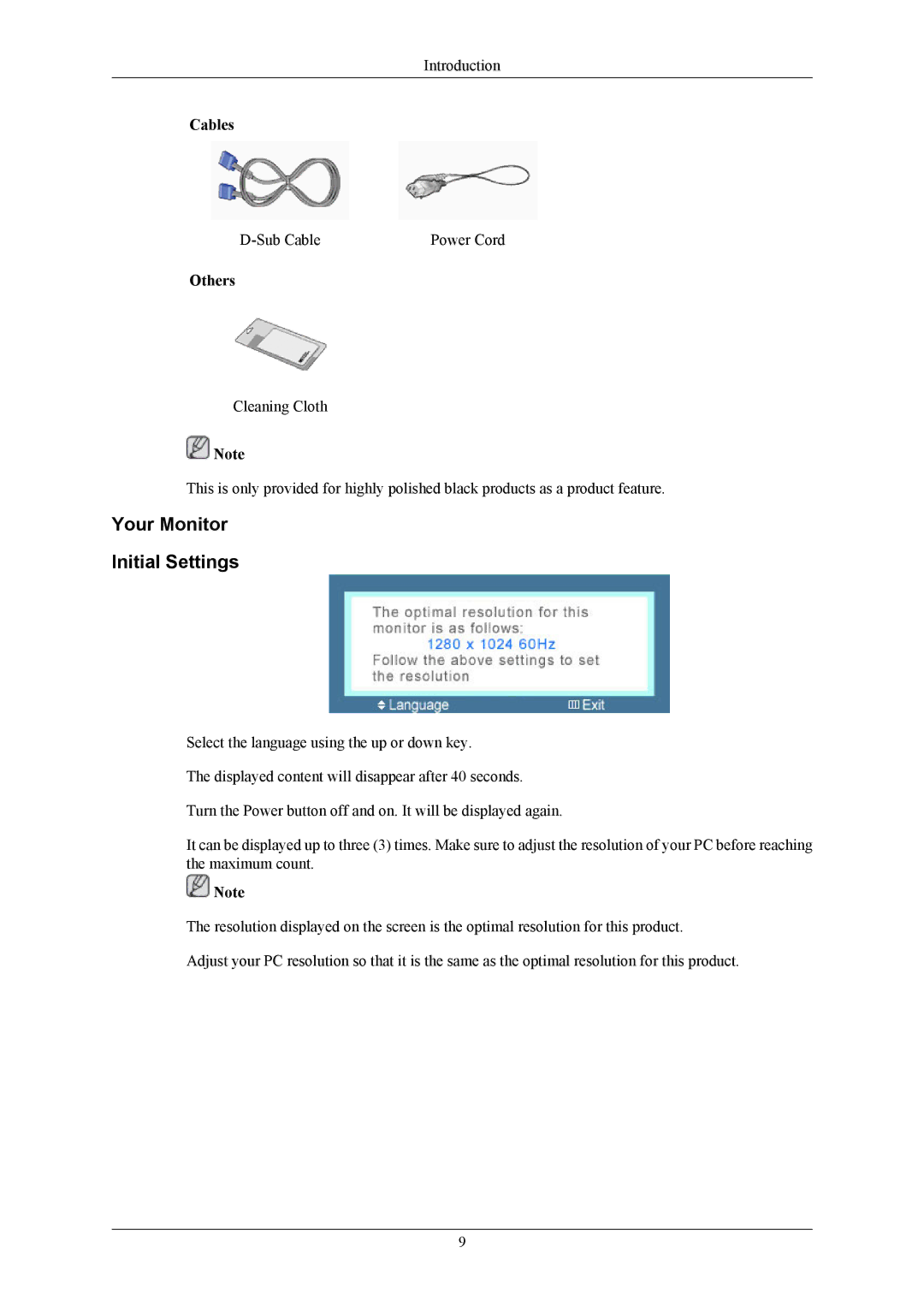 Samsung LS19MYAKSB/EDC, LS19MYAESB/EDC, LS19MYAKSBA/EN, LS19MYAESBA/EN manual Your Monitor Initial Settings, Cables, Others 