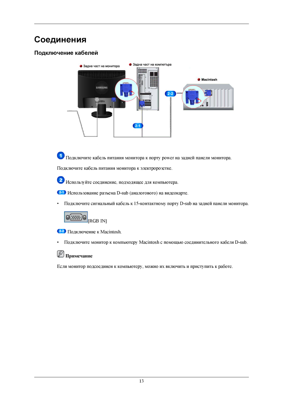 Samsung LS17MYAKBNAYEN, LS19MYAESB/EDC, LS19MYAKSBA/EN, LS19MYAESBA/EN, LS19MYAKBBA/EN manual Соединения, Подключение кабелей 