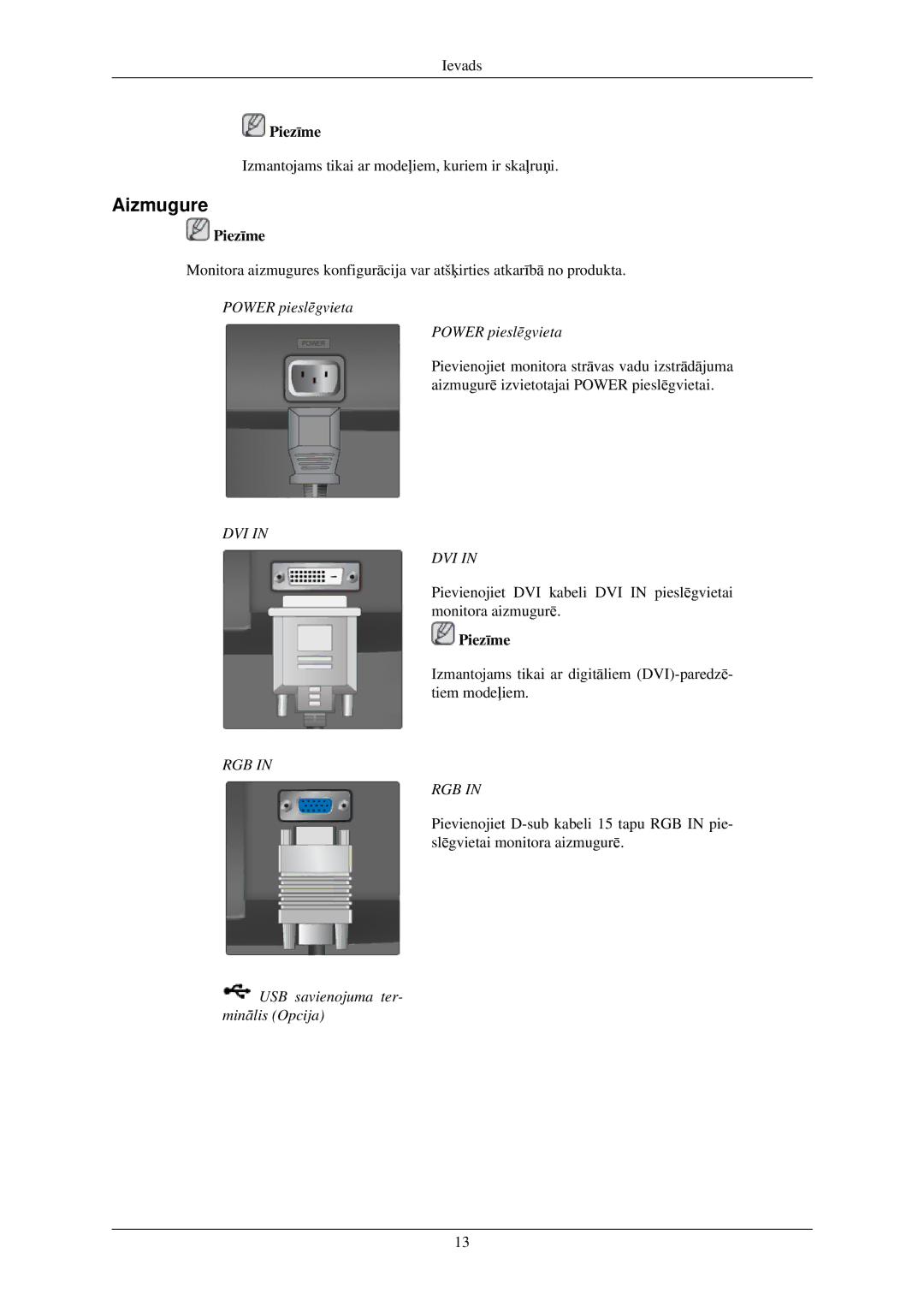 Samsung LS22MYKESQ/EDC, LS19MYAESB/EDC, LS19MYNKSB/EDC, LS17MYBESQ/EDC, LS19MYKEBQ/EDC manual Aizmugure, Power pieslēgvieta 