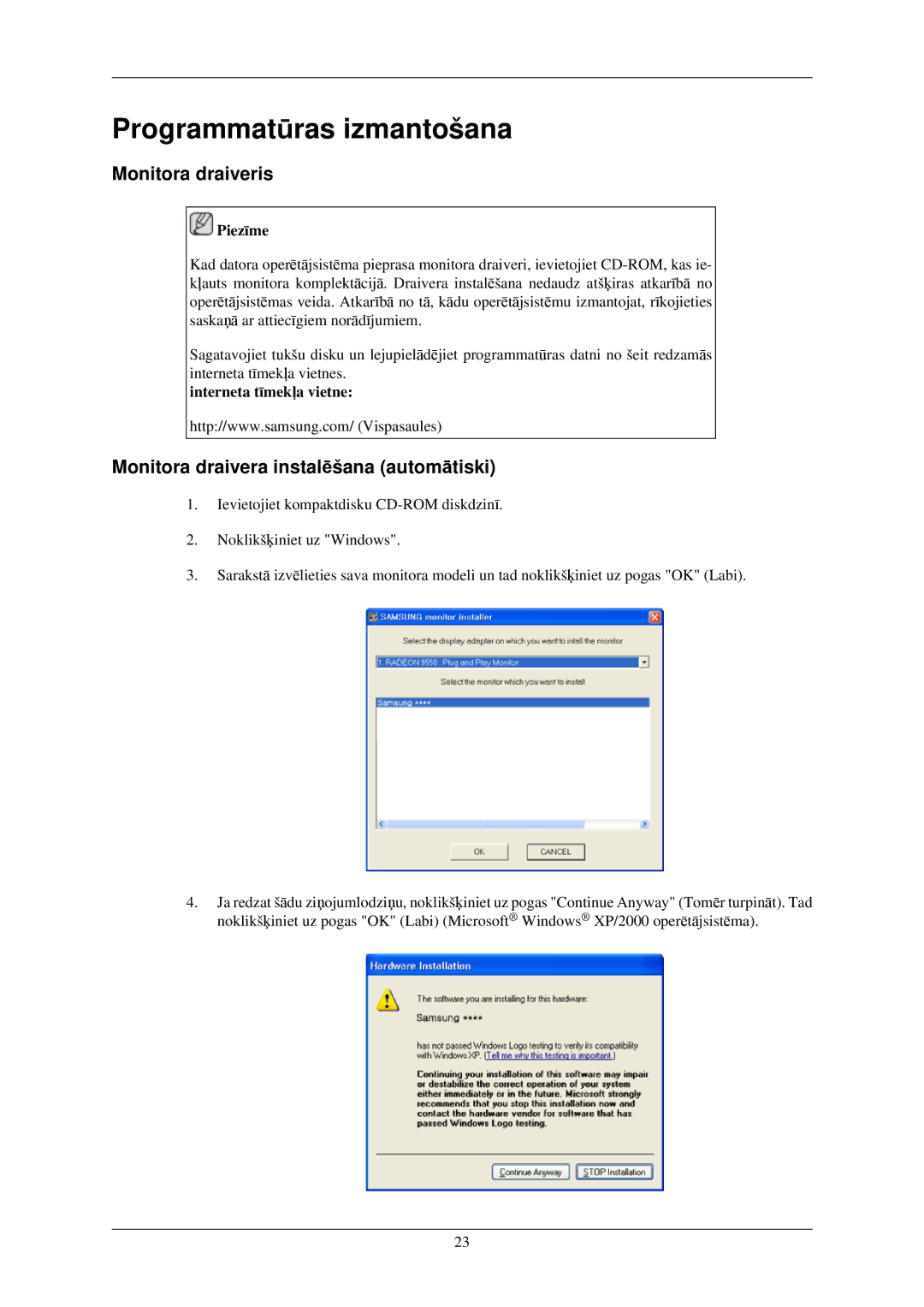 Samsung LS22CMYKF/EN, LS19MYAESB/EDC, LS19MYNKSB/EDC manual Monitora draiveris, Monitora draivera instalēšana automātiski 