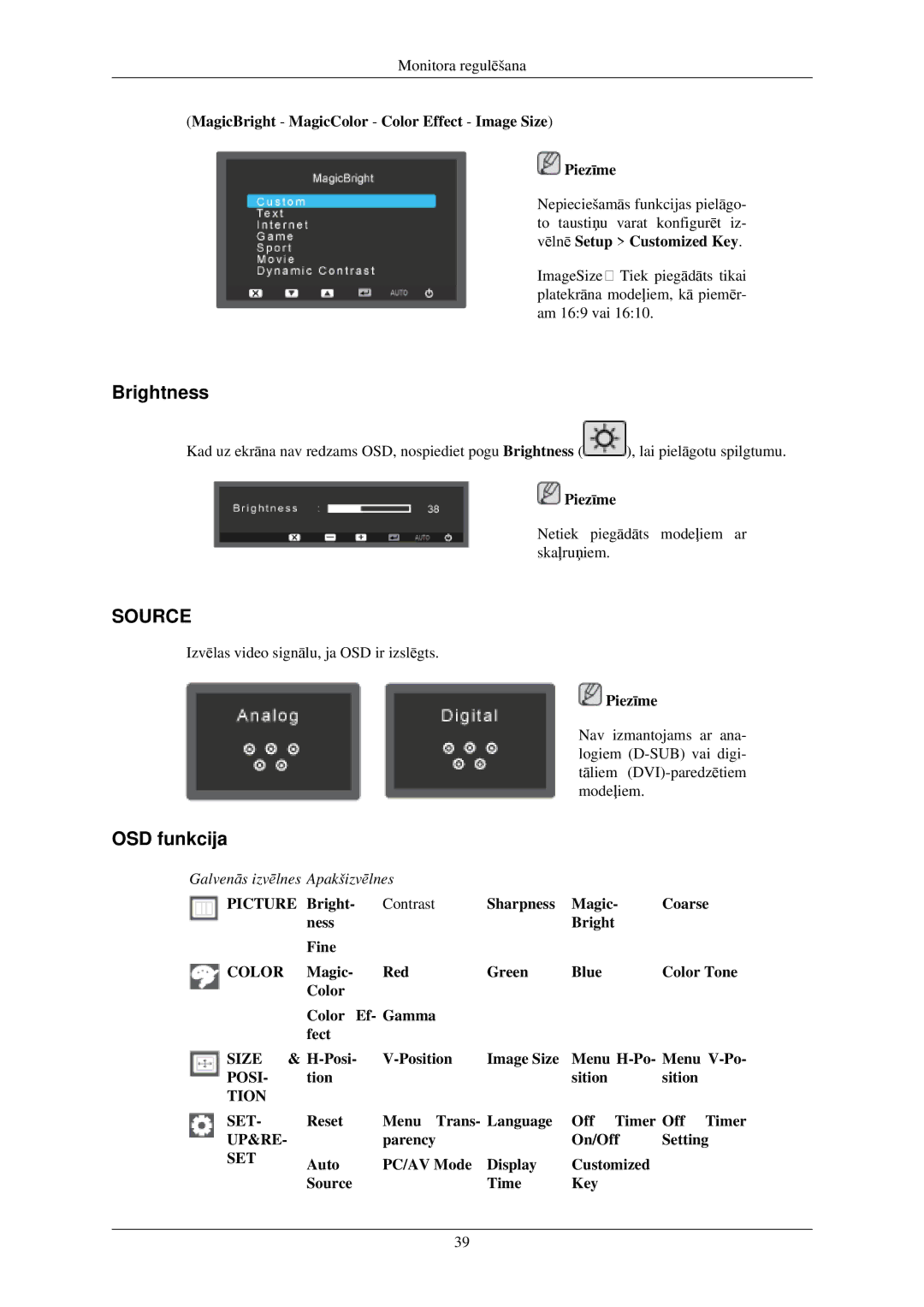 Samsung LS19MYAKSB/EDC, LS19MYAESB/EDC, LS19MYNKSB/EDC, LS17MYBESQ/EDC, LS19MYKEBQ/EDC, LS22MYNKF/EDC Brightness, OSD funkcija 