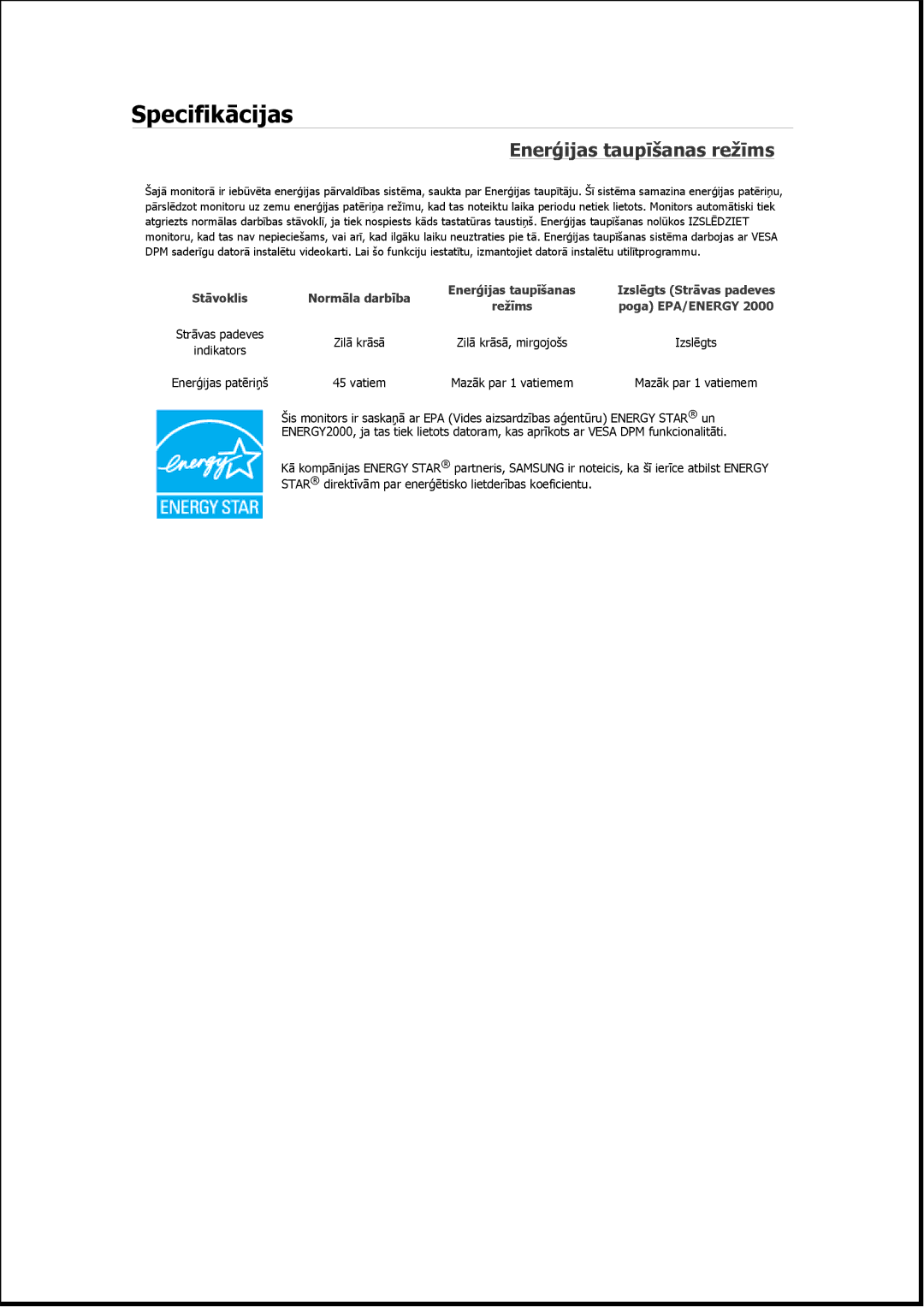 Samsung LS22MYZEBCA/EN, LS19MYAESB/EDC, LS19MYNKSB/EDC, LS17MYBESQ/EDC, LS19MYKEBQ/EDC manual Enerģijas taupīšanas režīms 