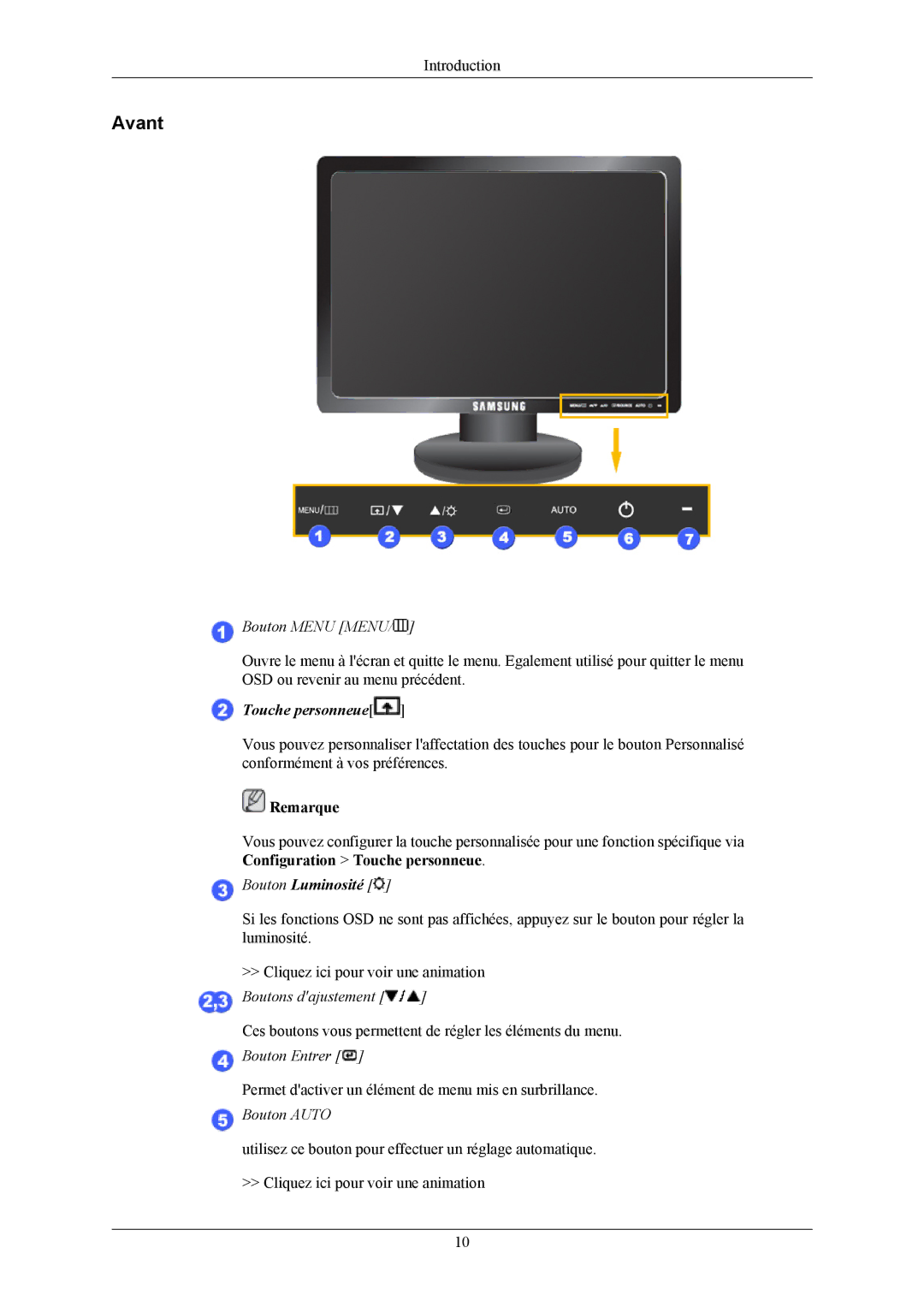 Samsung LS19MYAKBBA/EN, LS19MYAKBB/EDC, LS17MYAKBNA/EN, LS17MYAEB/EDC, LS19MYAKBBAUEN, LS19MYAEBB/EDC Avant, Bouton Menu Menu 