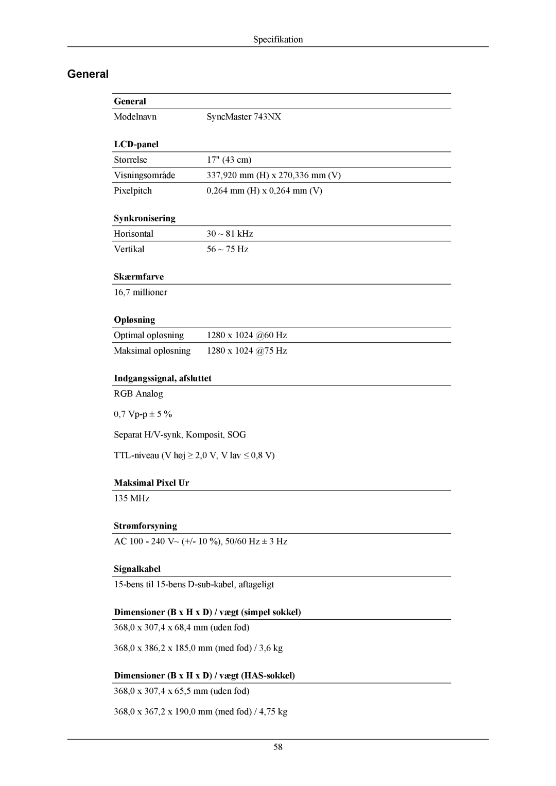 Samsung LS17MYAKBNA/EN, LS19MYAKSBA/EN, LS19MYAKBBA/EN, LS19MYAKBB/EDC, LS19MYAKBBAUEN manual Modelnavn SyncMaster 743NX 